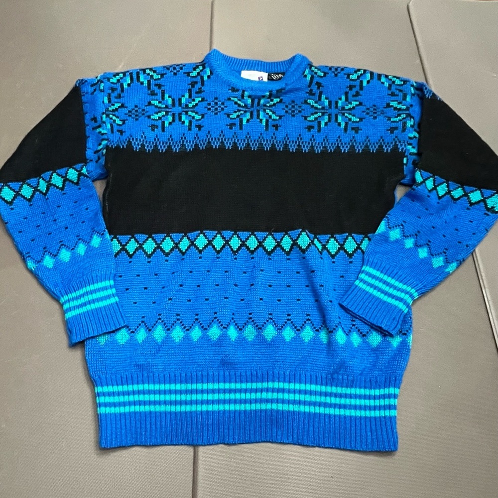 Blue Patterned Crewneck Sweater - White Stag - Vintage